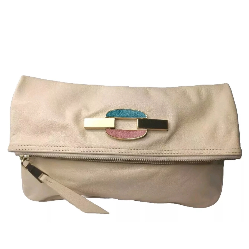 Treesje Leather Clutch Purse Large Evening Bag Yellow Tan